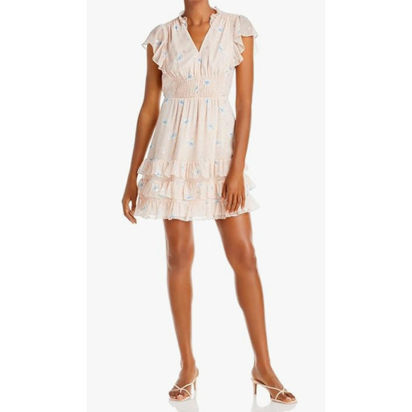 Rebecca Taylor Dresses & Skirts - Rebecca Taylor Womens Babydoll Dress Mini Size XS Floral Silk Pink Blue Coquette